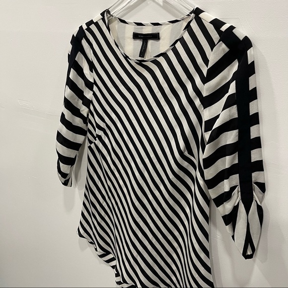 BCBGMaxAzria Asymmetric Stripe Open Back Silk Top Blouse Small - Picture 4 of 8